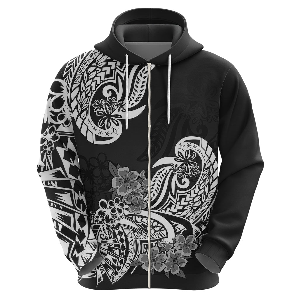 Polynesian Hoodie Pacific Flower Mix Floral Tribal Tattoo Black Vibe LT9