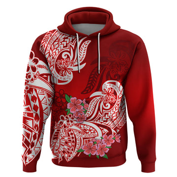 Polynesian Hoodie Pacific Flower Mix Floral Tribal Tattoo Red Vibe LT9