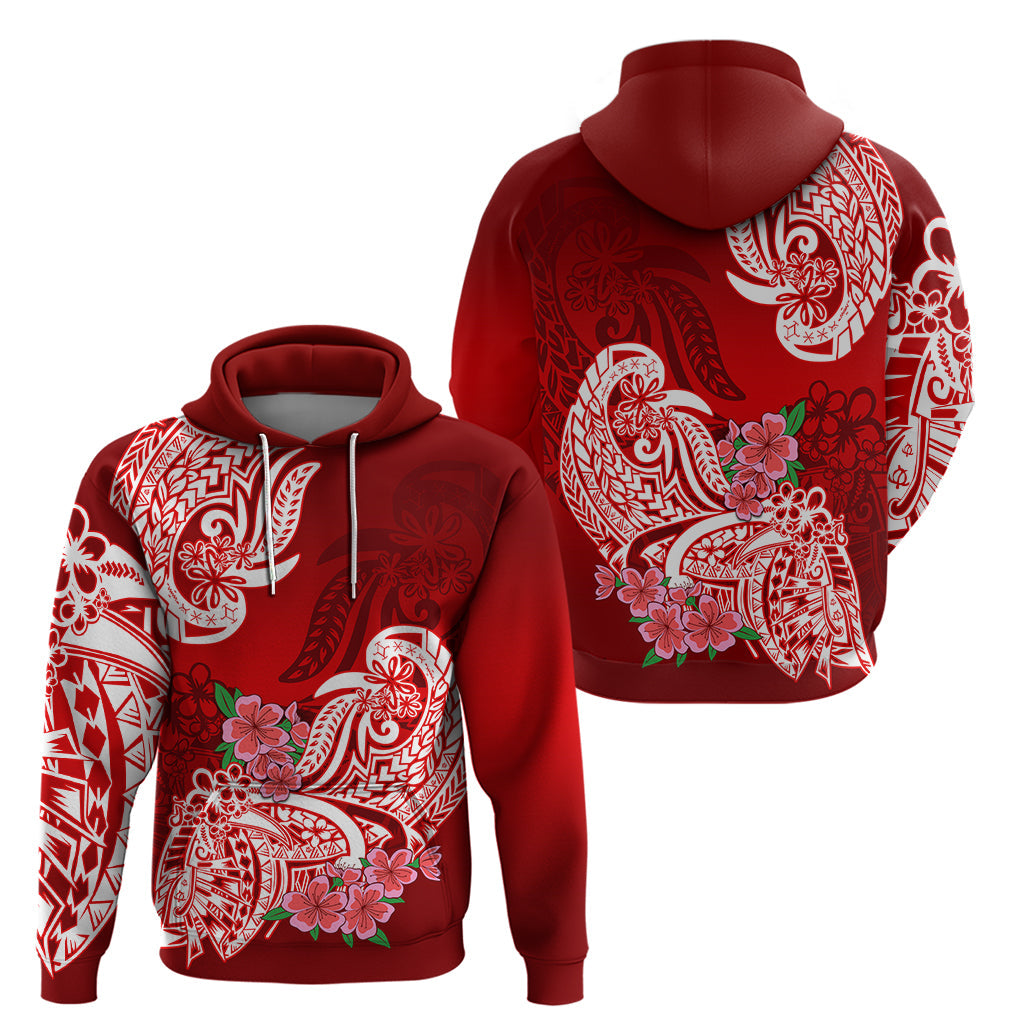 Polynesian Hoodie Pacific Flower Mix Floral Tribal Tattoo Red Vibe LT9