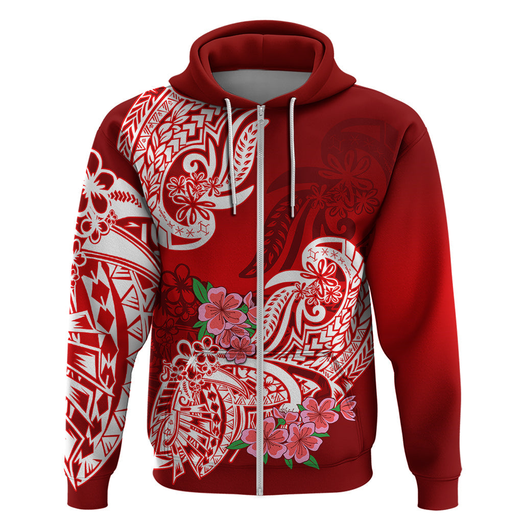 Polynesian Hoodie Pacific Flower Mix Floral Tribal Tattoo Red Vibe LT9