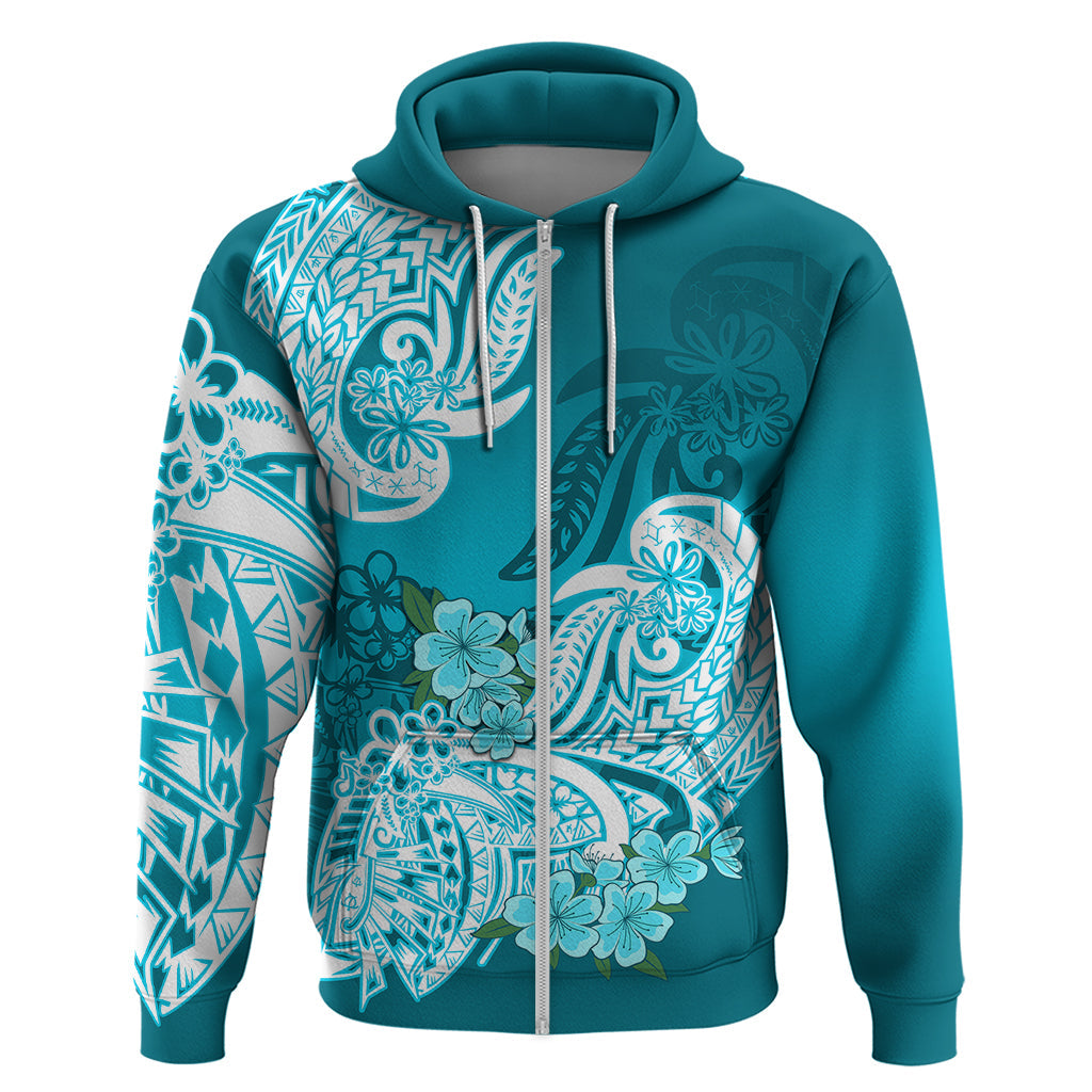 Polynesian Hoodie Pacific Flower Mix Floral Tribal Tattoo Aqua Vibe LT9
