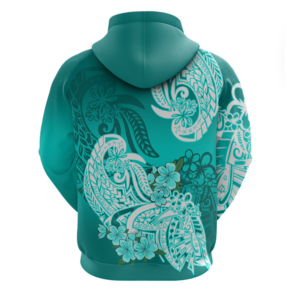 Polynesian Hoodie Pacific Flower Mix Floral Tribal Tattoo Turquoise Vibe LT9