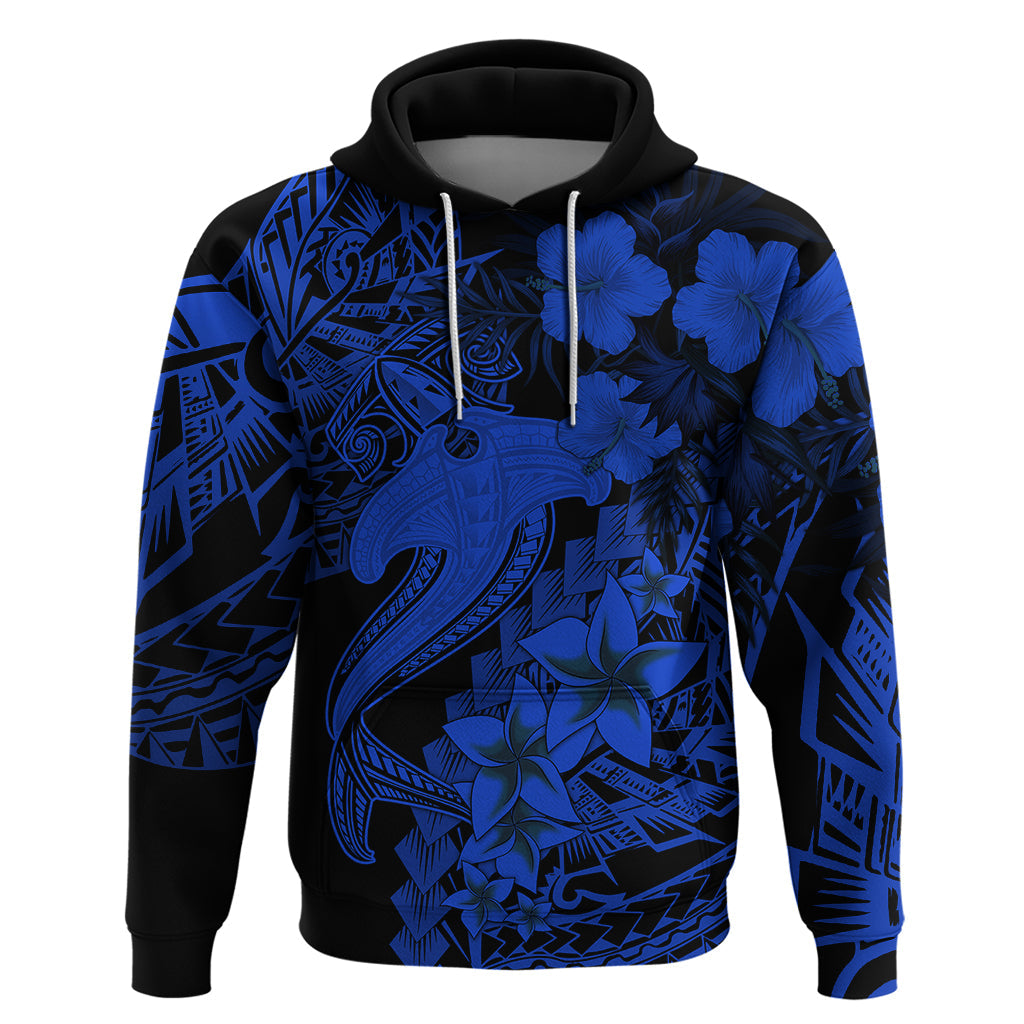 Aloha Hawaii Hoodie Hammerhead Shark Tattoo Polynesian Summer - Blue LT9