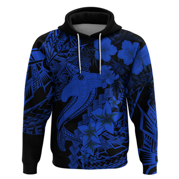 Aloha Hawaii Hoodie Hammerhead Shark Tattoo Polynesian Summer - Blue LT9