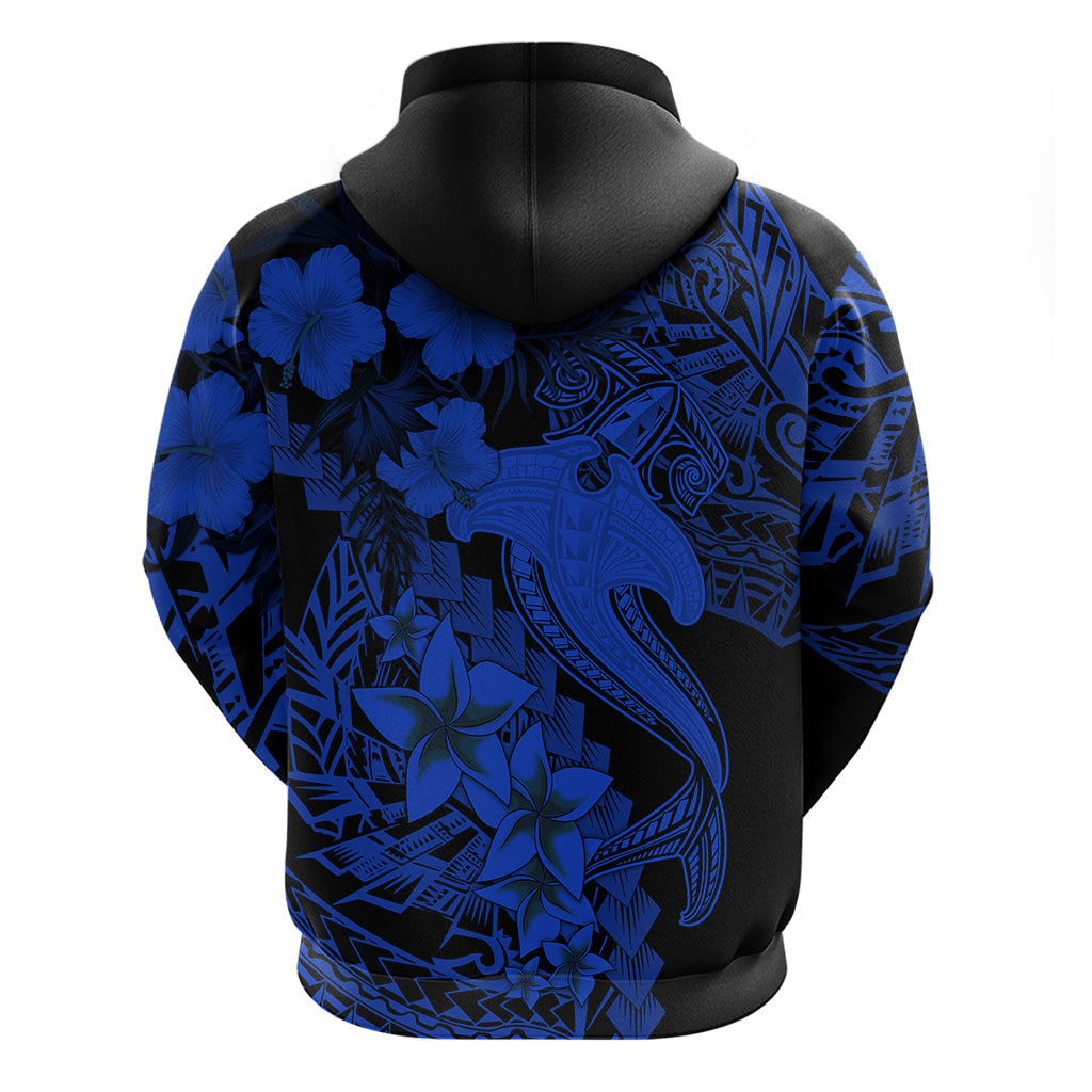 Aloha Hawaii Hoodie Hammerhead Shark Tattoo Polynesian Summer - Blue LT9
