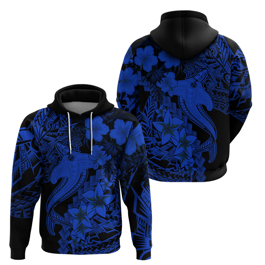 Aloha Hawaii Hoodie Hammerhead Shark Tattoo Polynesian Summer - Blue LT9