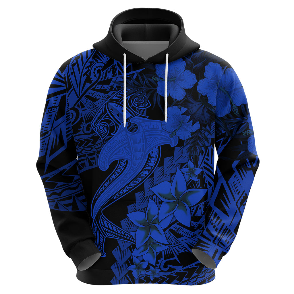 Aloha Hawaii Hoodie Hammerhead Shark Tattoo Polynesian Summer - Blue LT9