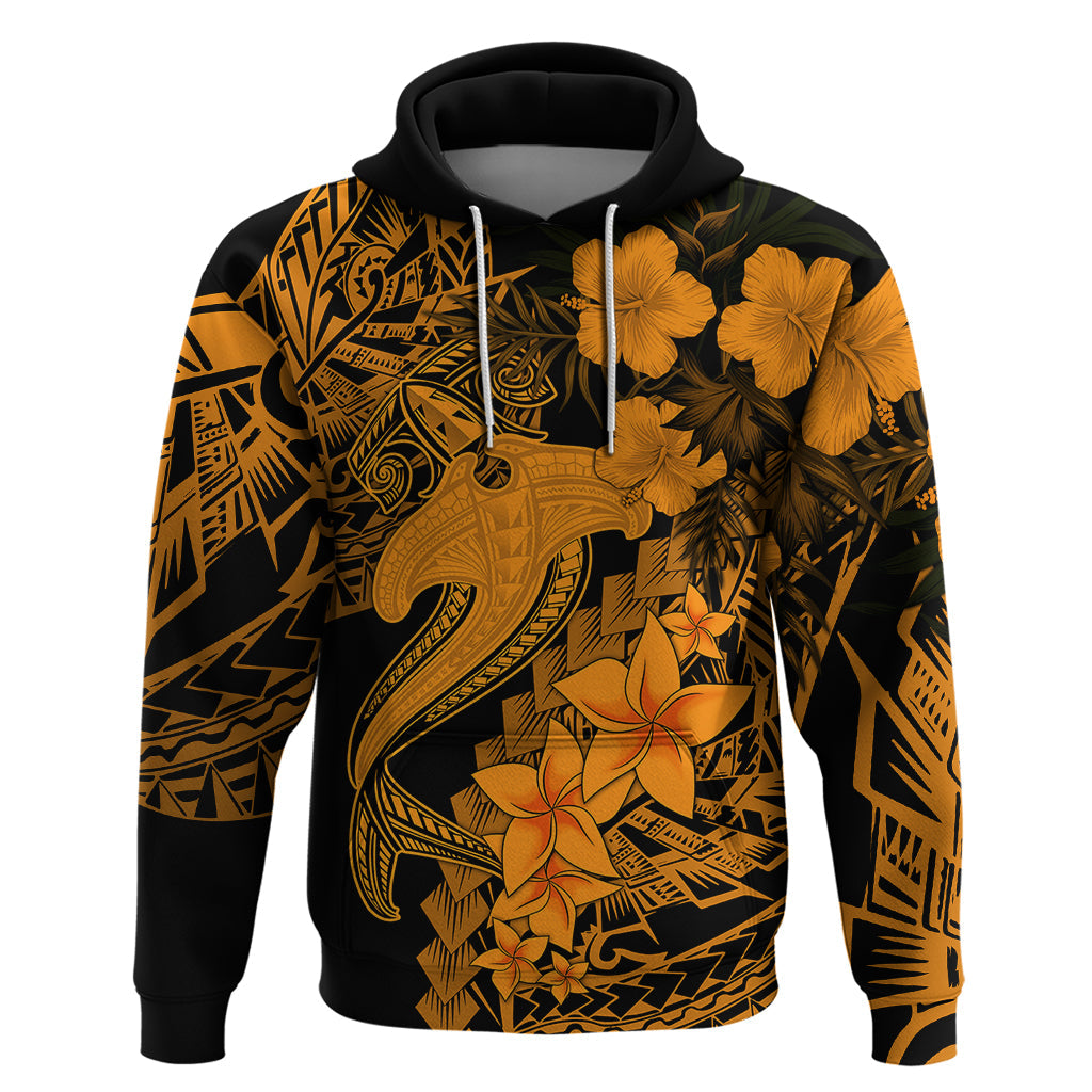 Aloha Hawaii Hoodie Hammerhead Shark Tattoo Polynesian Summer - Gold LT9