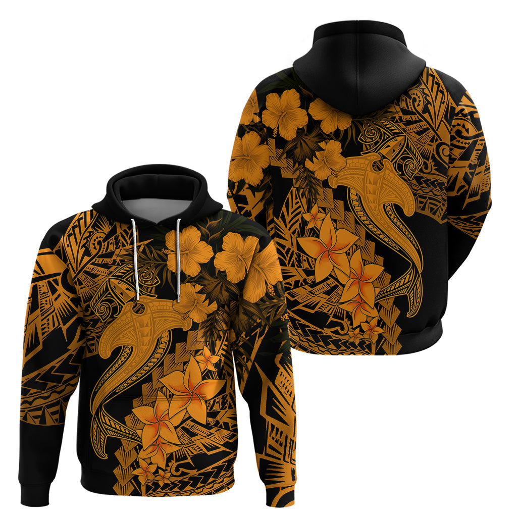 Aloha Hawaii Hoodie Hammerhead Shark Tattoo Polynesian Summer - Gold LT9