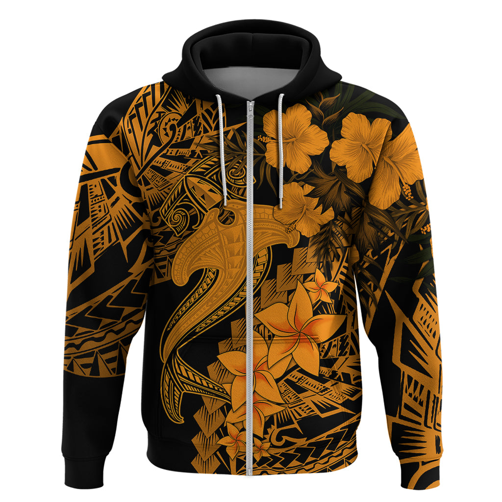 Aloha Hawaii Hoodie Hammerhead Shark Tattoo Polynesian Summer - Gold LT9