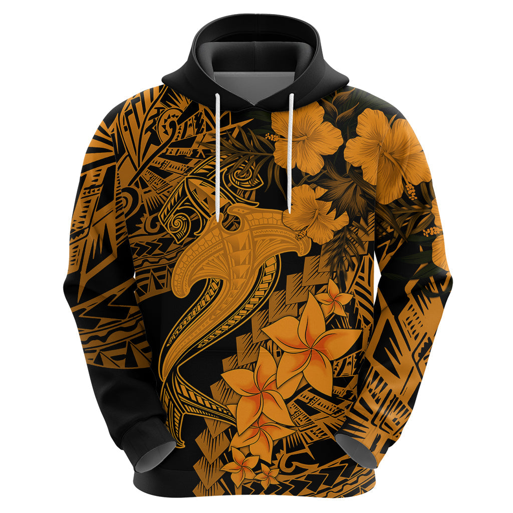 Aloha Hawaii Hoodie Hammerhead Shark Tattoo Polynesian Summer - Gold LT9