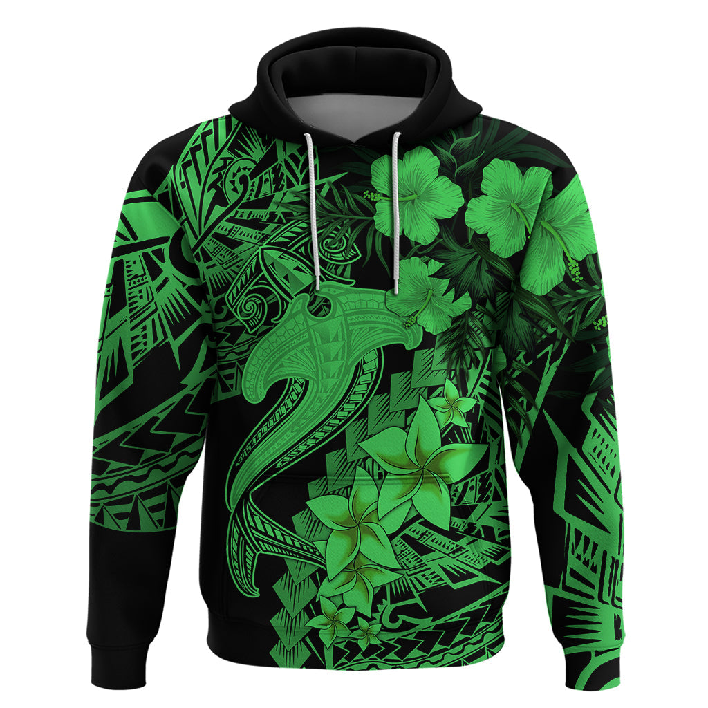 Aloha Hawaii Hoodie Hammerhead Shark Tattoo Polynesian Summer - Green LT9