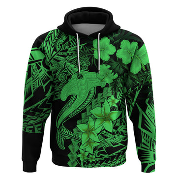 Aloha Hawaii Hoodie Hammerhead Shark Tattoo Polynesian Summer - Green LT9