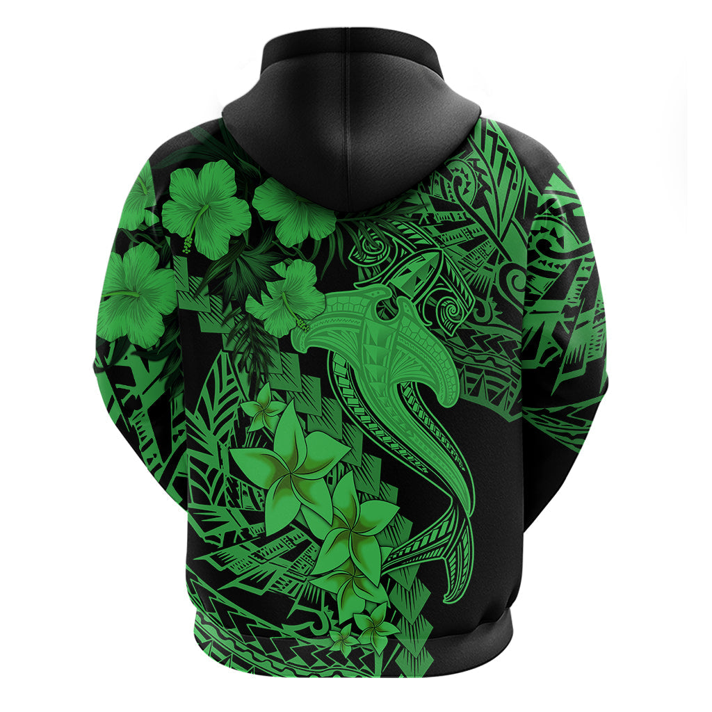 Aloha Hawaii Hoodie Hammerhead Shark Tattoo Polynesian Summer - Green LT9