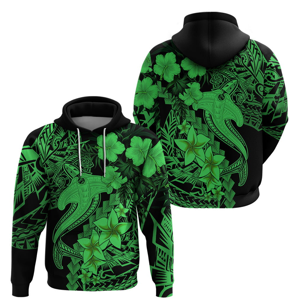 Aloha Hawaii Hoodie Hammerhead Shark Tattoo Polynesian Summer - Green LT9