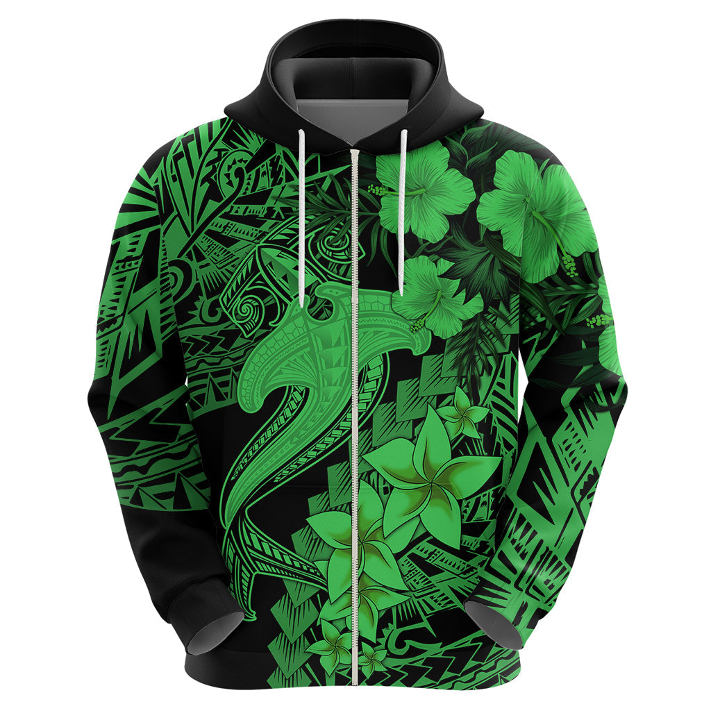 Aloha Hawaii Hoodie Hammerhead Shark Tattoo Polynesian Summer - Green LT9