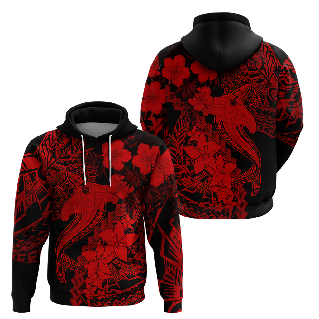 Aloha Hawaii Hoodie Hammerhead Shark Tattoo Polynesian Summer - Red LT9