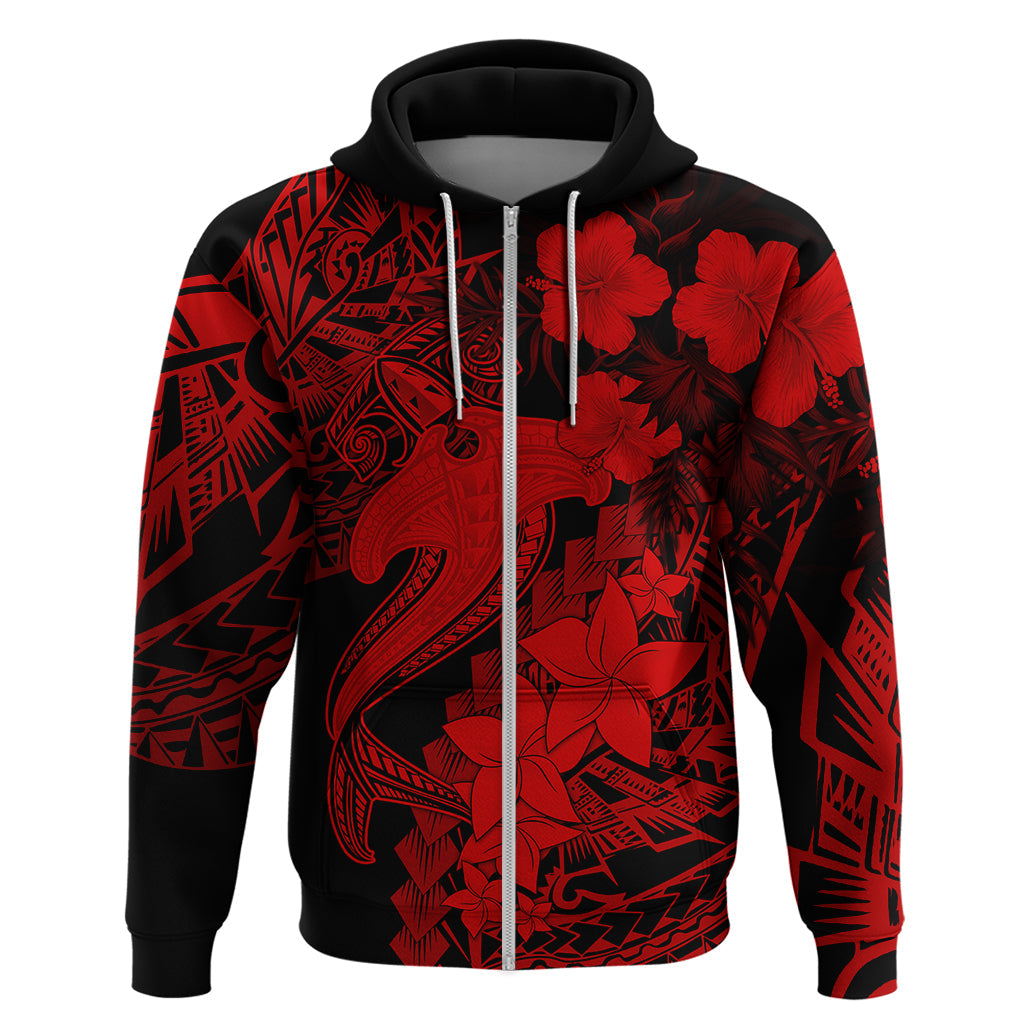 Aloha Hawaii Hoodie Hammerhead Shark Tattoo Polynesian Summer - Red LT9