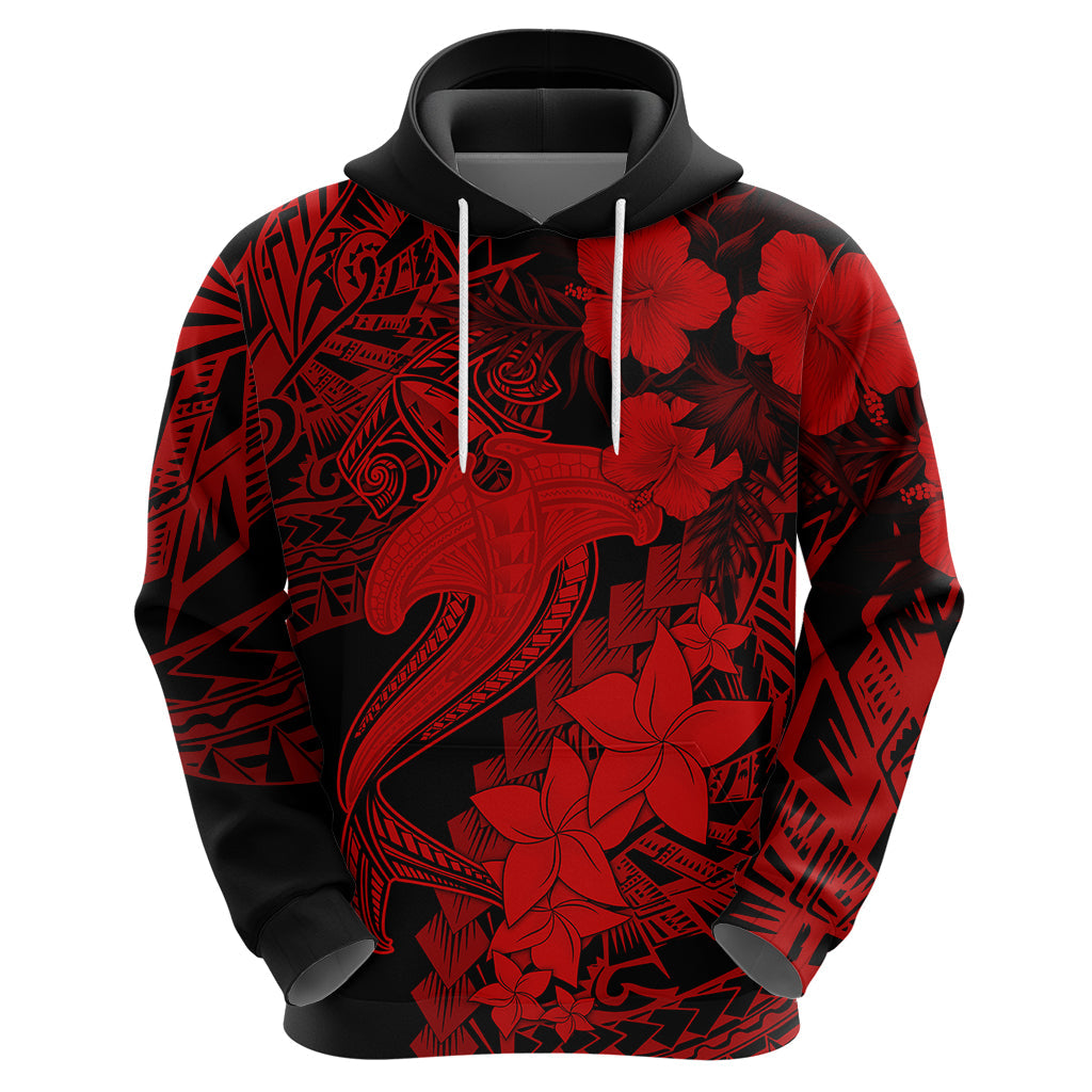 Aloha Hawaii Hoodie Hammerhead Shark Tattoo Polynesian Summer - Red LT9