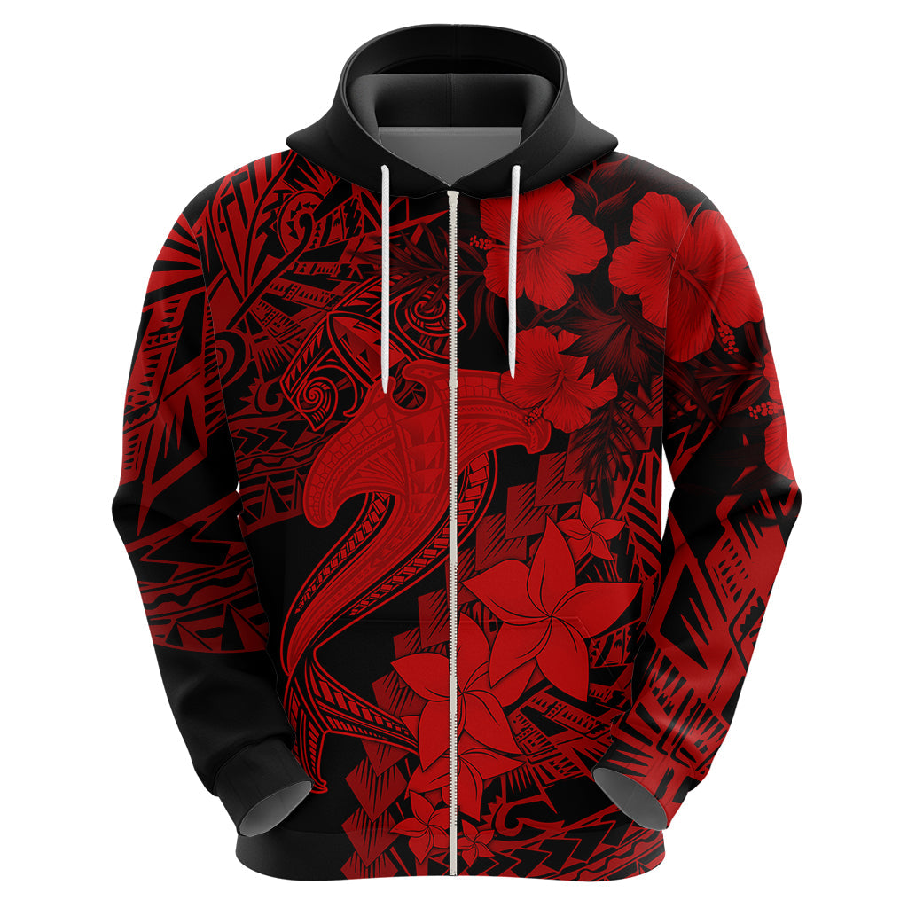 Aloha Hawaii Hoodie Hammerhead Shark Tattoo Polynesian Summer - Red LT9