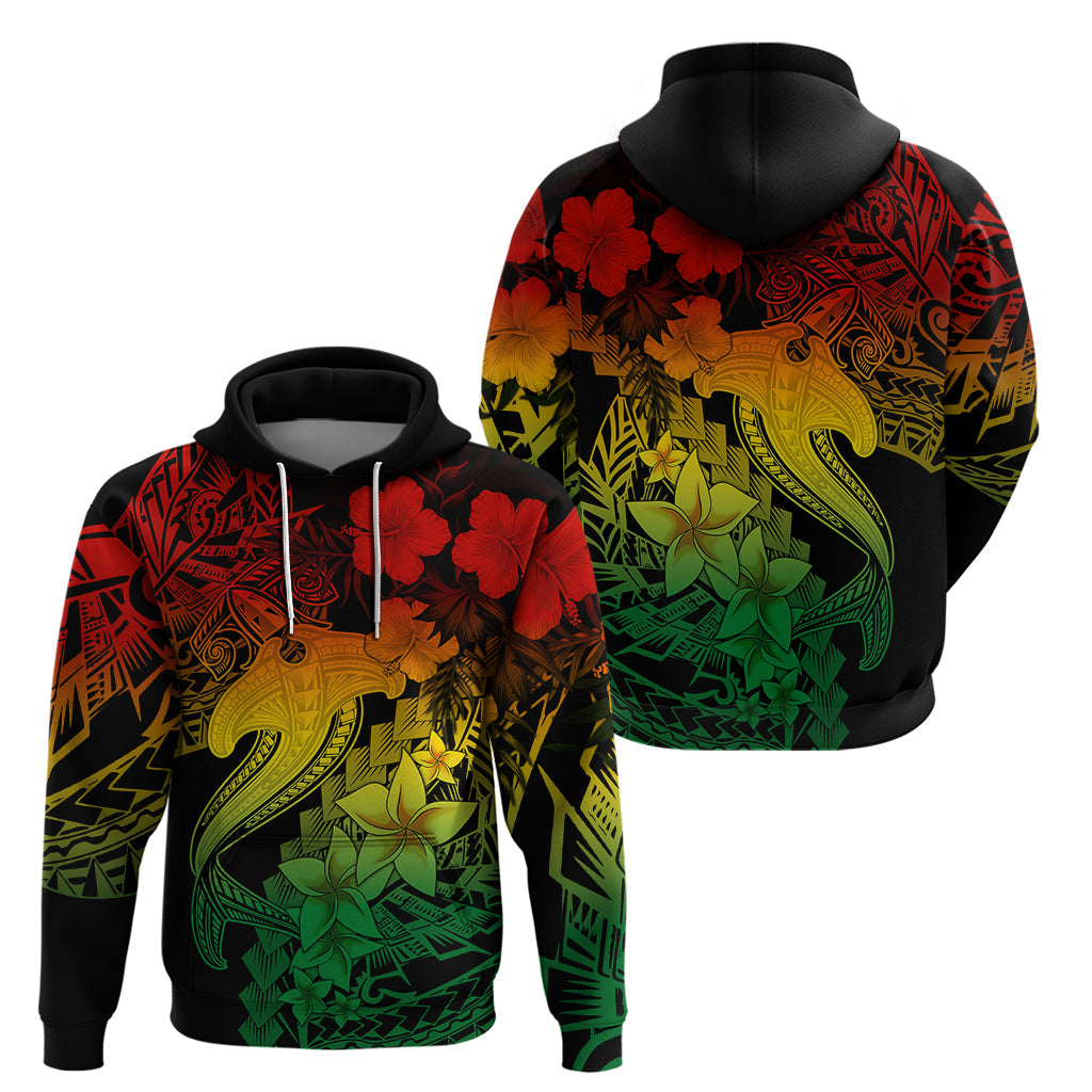 Aloha Hawaii Hoodie Hammerhead Shark Tattoo Polynesian Summer - Reggae LT9