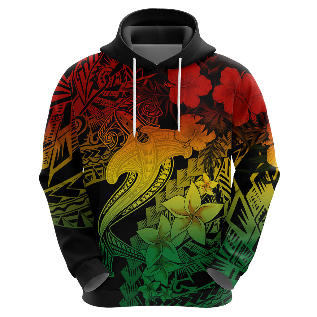 Aloha Hawaii Hoodie Hammerhead Shark Tattoo Polynesian Summer - Reggae LT9