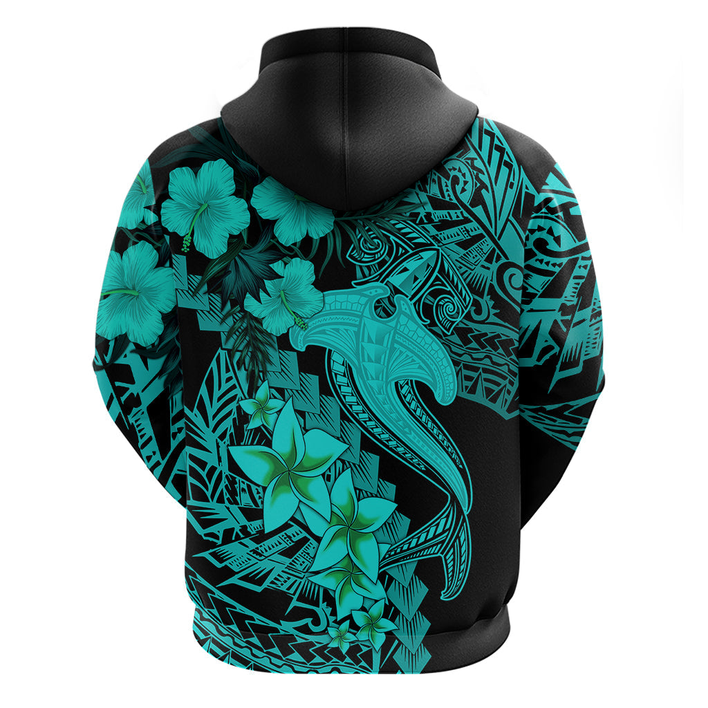 Aloha Hawaii Hoodie Hammerhead Shark Tattoo Polynesian Summer - Turquoise LT9