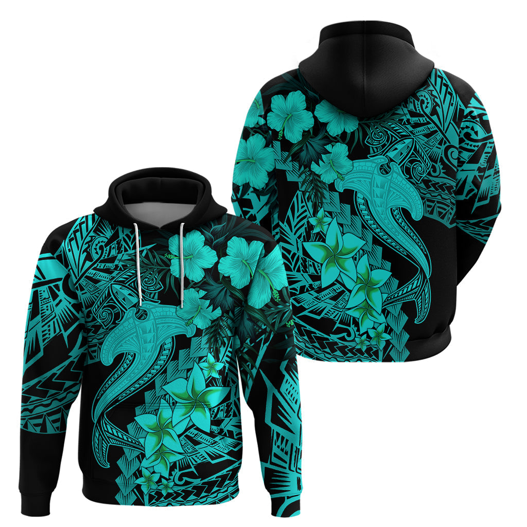 Aloha Hawaii Hoodie Hammerhead Shark Tattoo Polynesian Summer - Turquoise LT9