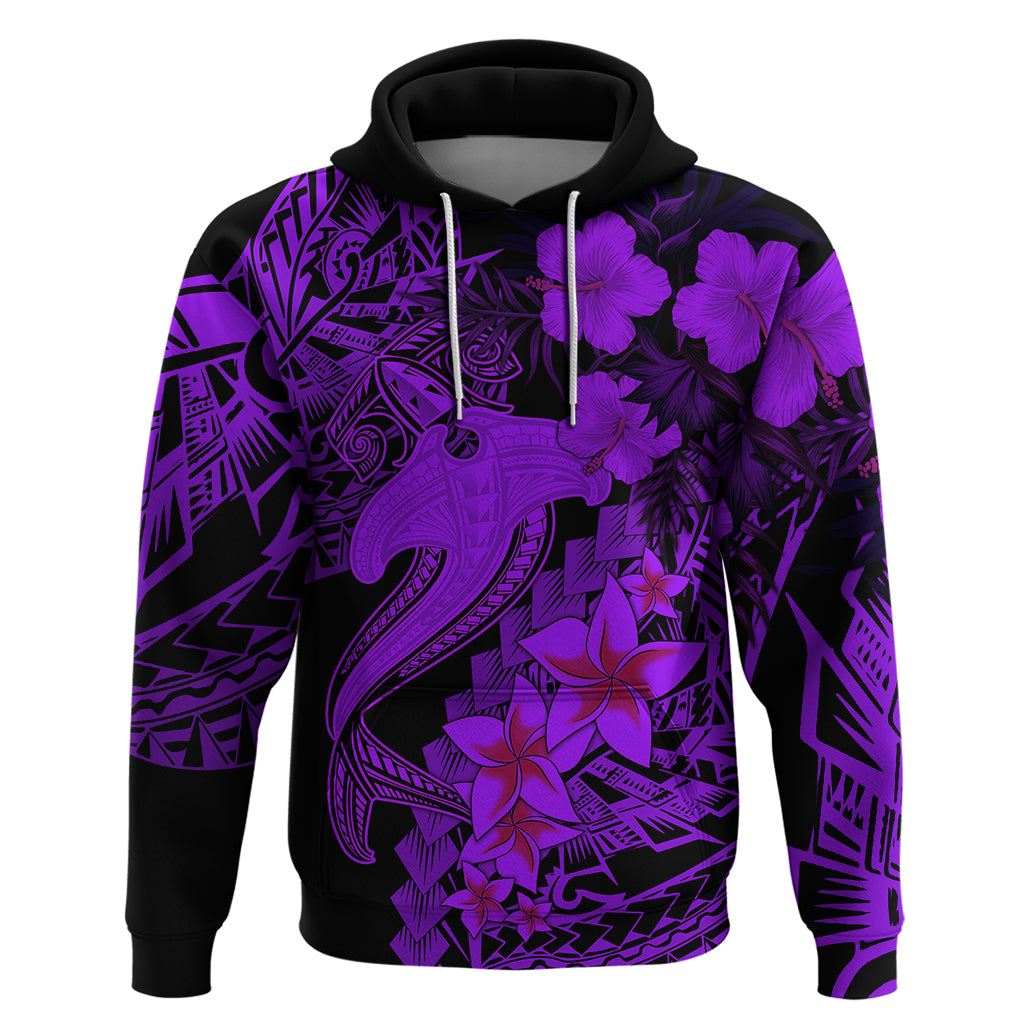 Aloha Hawaii Hoodie Hammerhead Shark Tattoo Polynesian Summer - Violet LT9