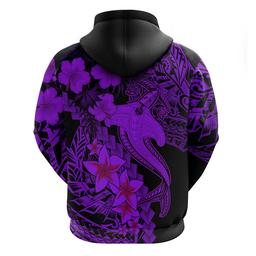 Aloha Hawaii Hoodie Hammerhead Shark Tattoo Polynesian Summer - Violet LT9