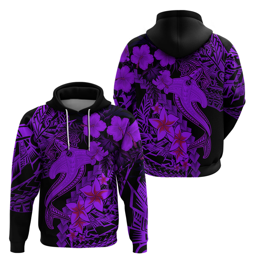 Aloha Hawaii Hoodie Hammerhead Shark Tattoo Polynesian Summer - Violet LT9