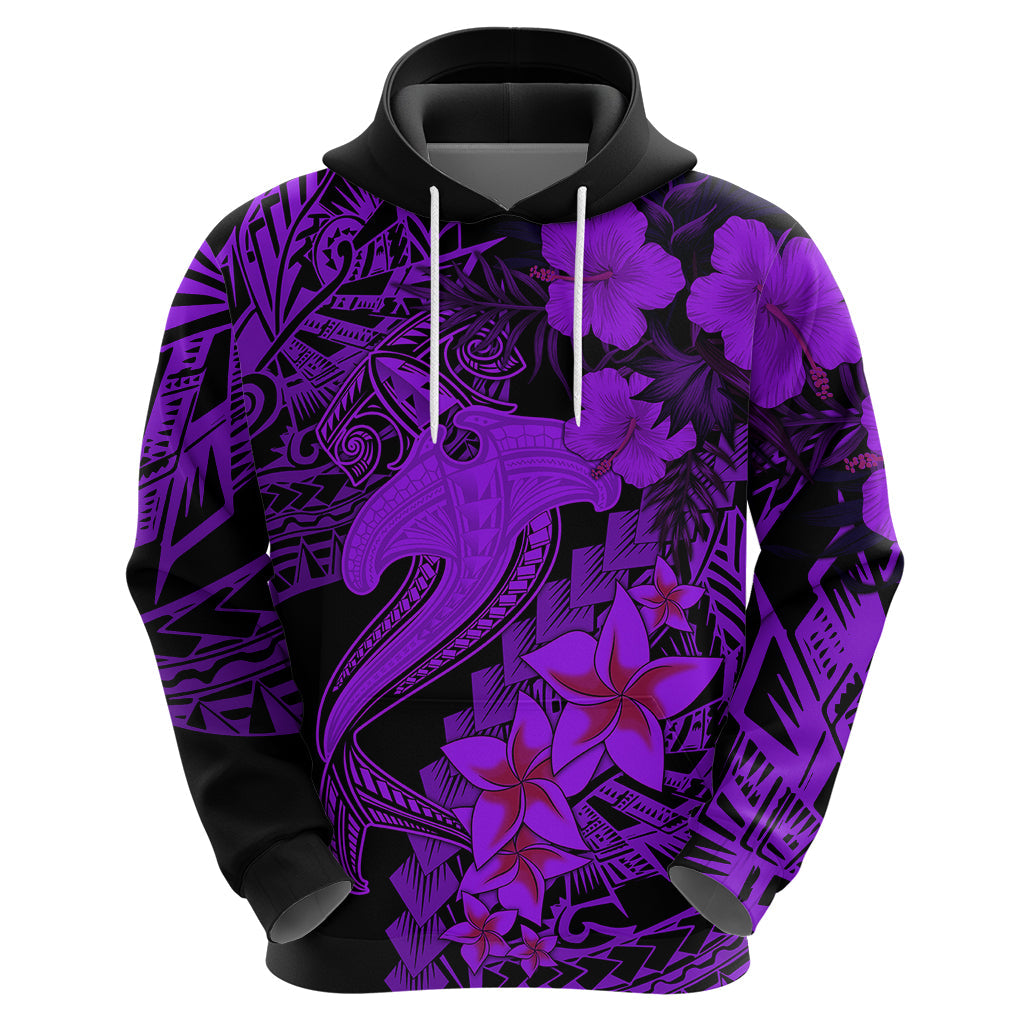 Aloha Hawaii Hoodie Hammerhead Shark Tattoo Polynesian Summer - Violet LT9