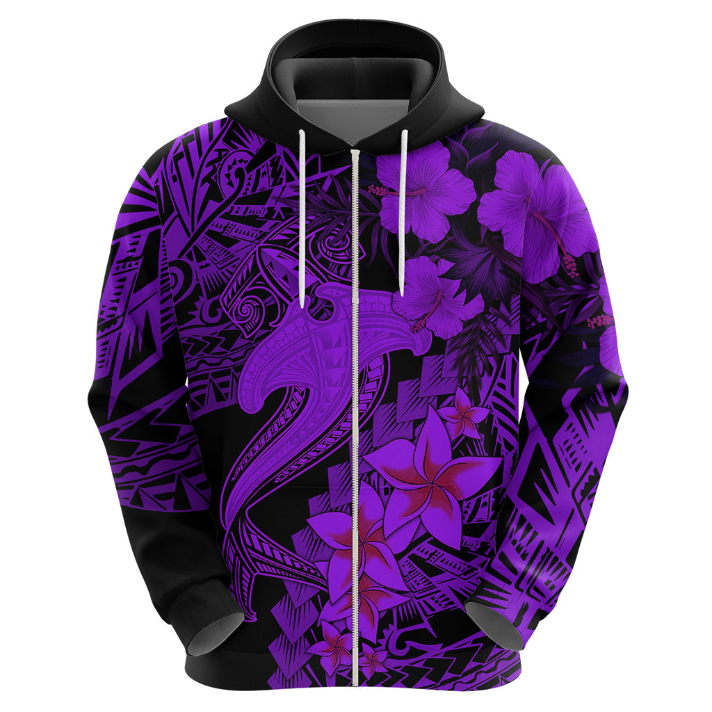 Aloha Hawaii Hoodie Hammerhead Shark Tattoo Polynesian Summer - Violet LT9