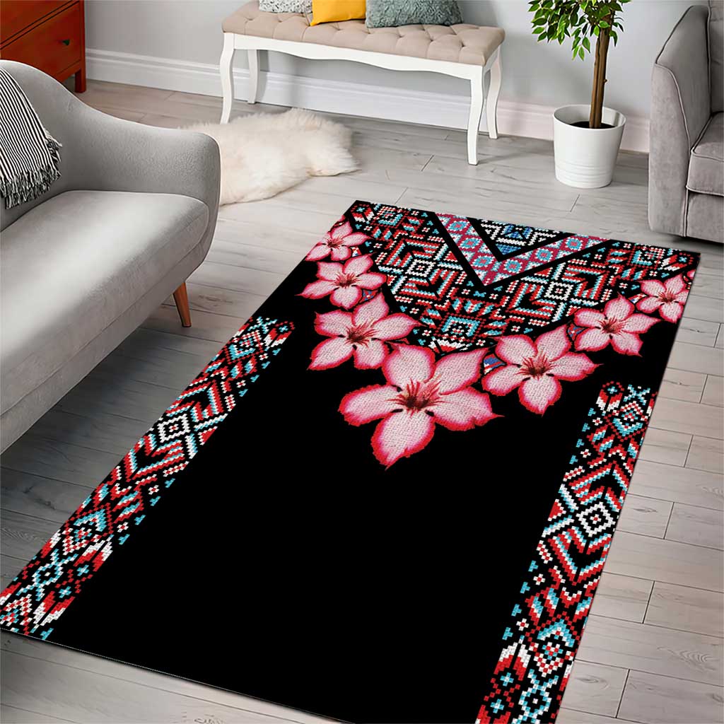 Afro Adenium Multiflorum Flowers Area Rug Mix Native Tribal Pattern LT9