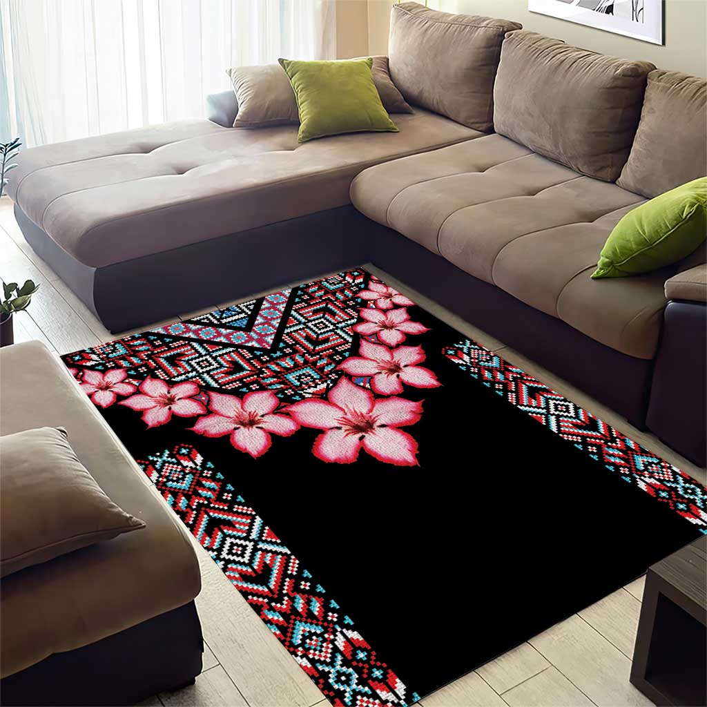 Afro Adenium Multiflorum Flowers Area Rug Mix Native Tribal Pattern LT9