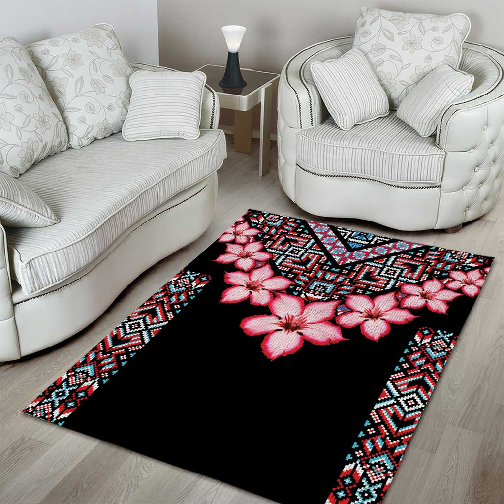 Afro Adenium Multiflorum Flowers Area Rug Mix Native Tribal Pattern LT9