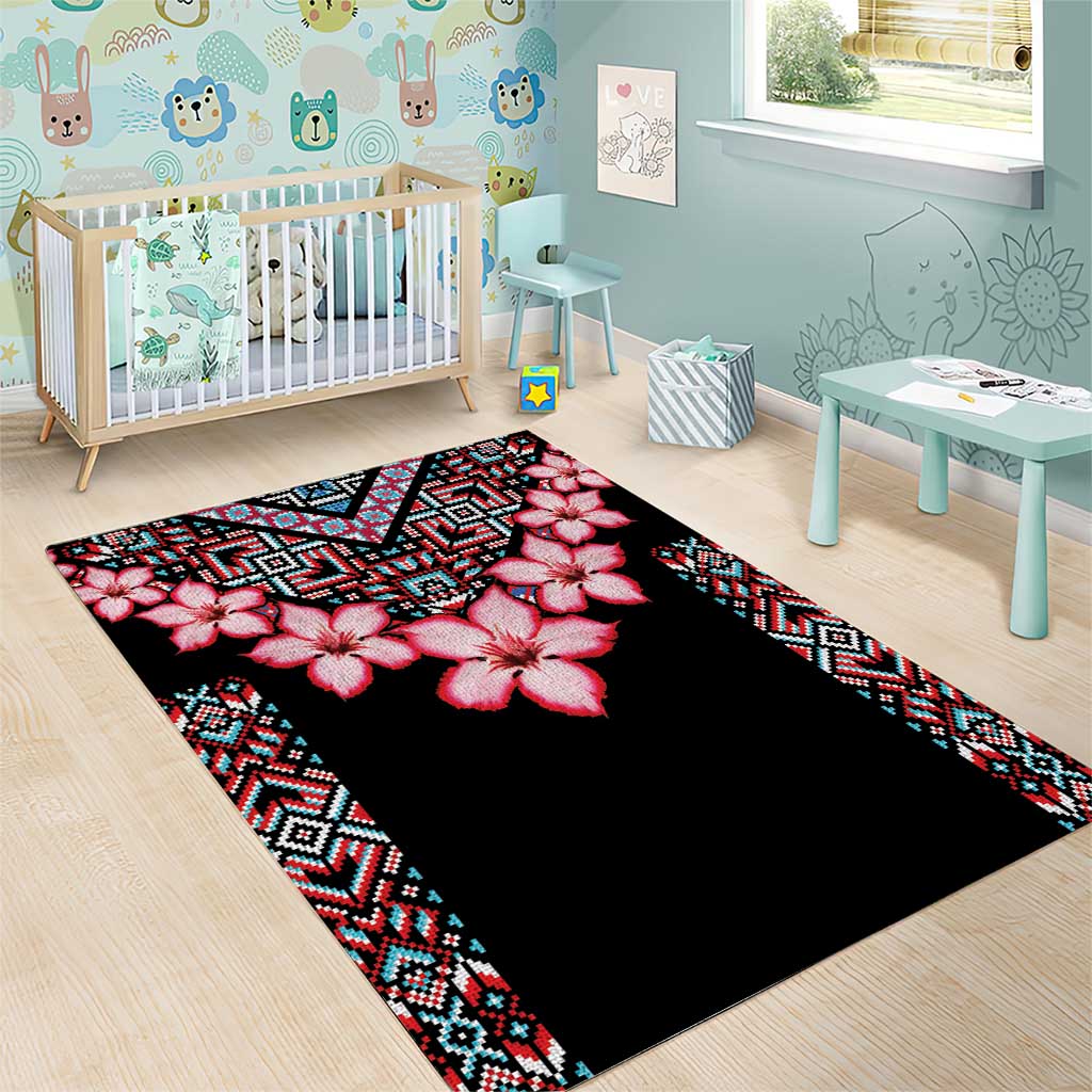 Afro Adenium Multiflorum Flowers Area Rug Mix Native Tribal Pattern LT9