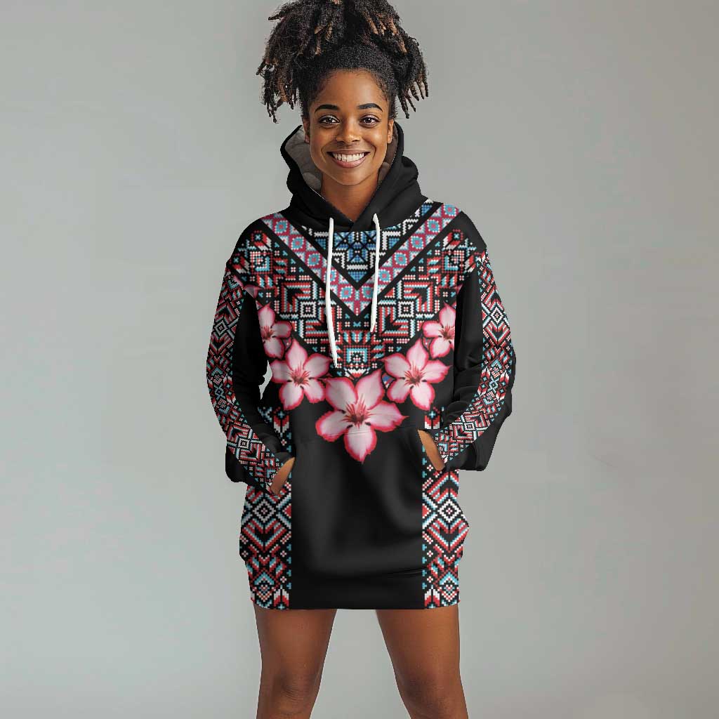 Afro Adenium Multiflorum Flowers Hoodie Dress Mix Native Tribal Pattern LT9