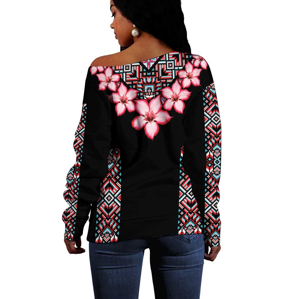 Afro Adenium Multiflorum Flowers Off Shoulder Sweater Mix Native Tribal Pattern LT9