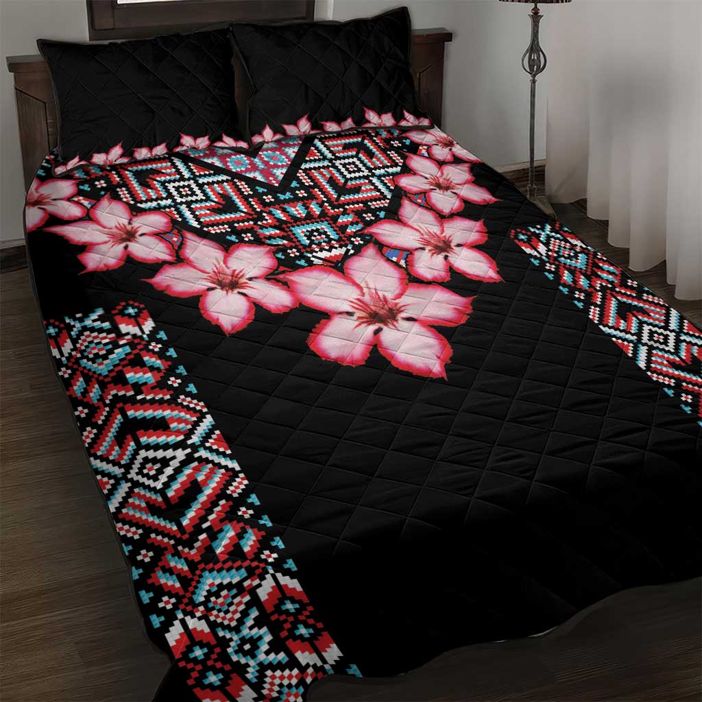 Afro Adenium Multiflorum Flowers Quilt Bed Set Mix Native Tribal Pattern LT9