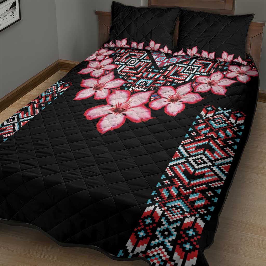 Afro Adenium Multiflorum Flowers Quilt Bed Set Mix Native Tribal Pattern LT9