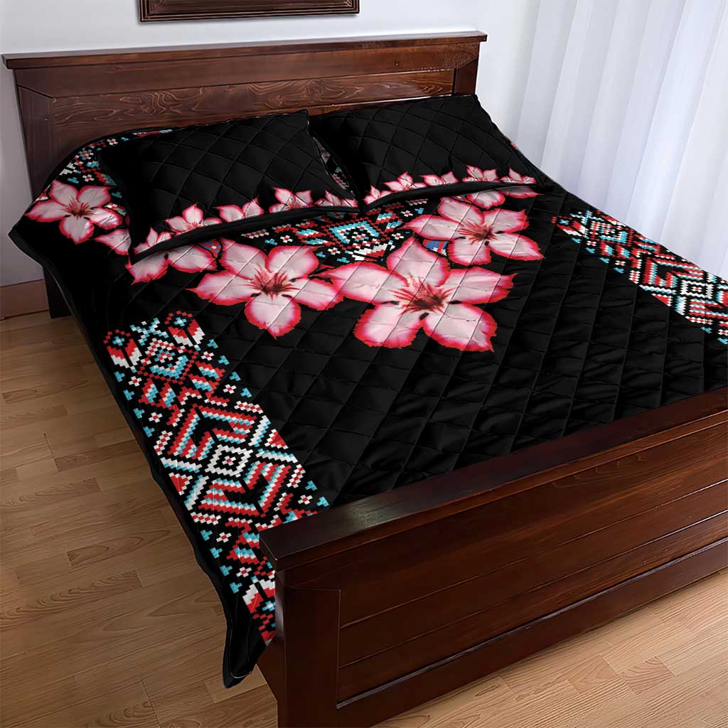 Afro Adenium Multiflorum Flowers Quilt Bed Set Mix Native Tribal Pattern LT9