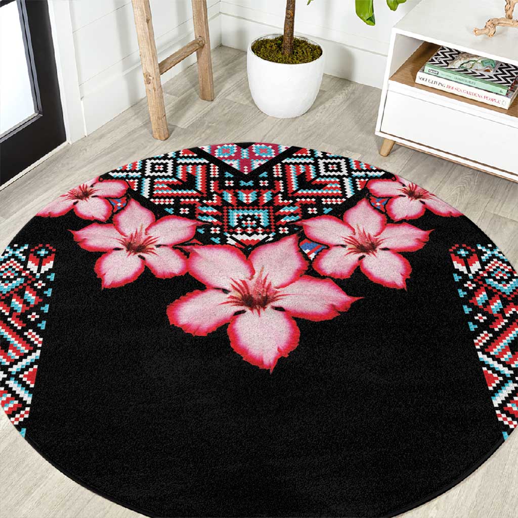 Afro Adenium Multiflorum Flowers Round Carpet Mix Native Tribal Pattern LT9