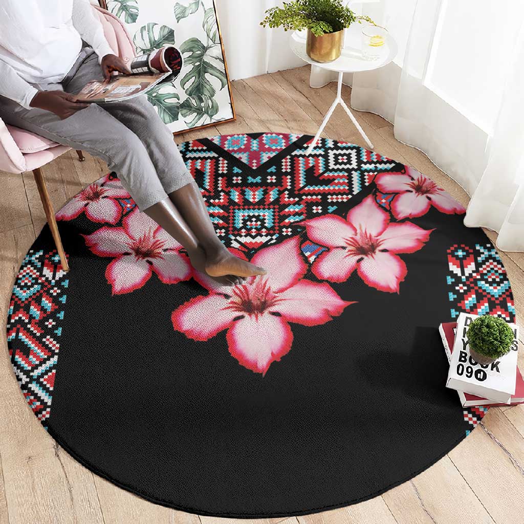 Afro Adenium Multiflorum Flowers Round Carpet Mix Native Tribal Pattern LT9