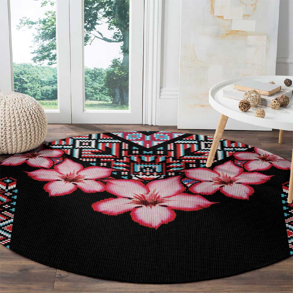 Afro Adenium Multiflorum Flowers Round Carpet Mix Native Tribal Pattern LT9