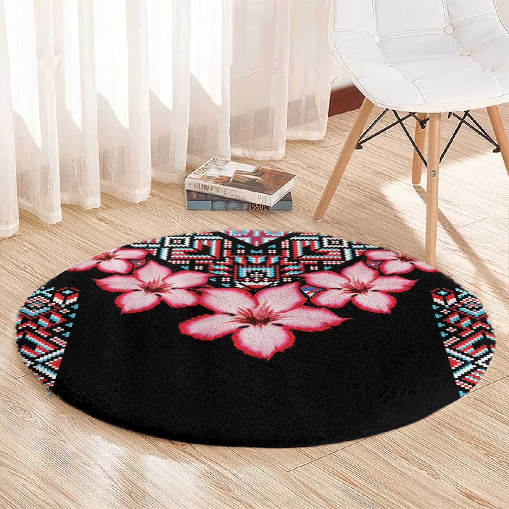 Afro Adenium Multiflorum Flowers Round Carpet Mix Native Tribal Pattern LT9