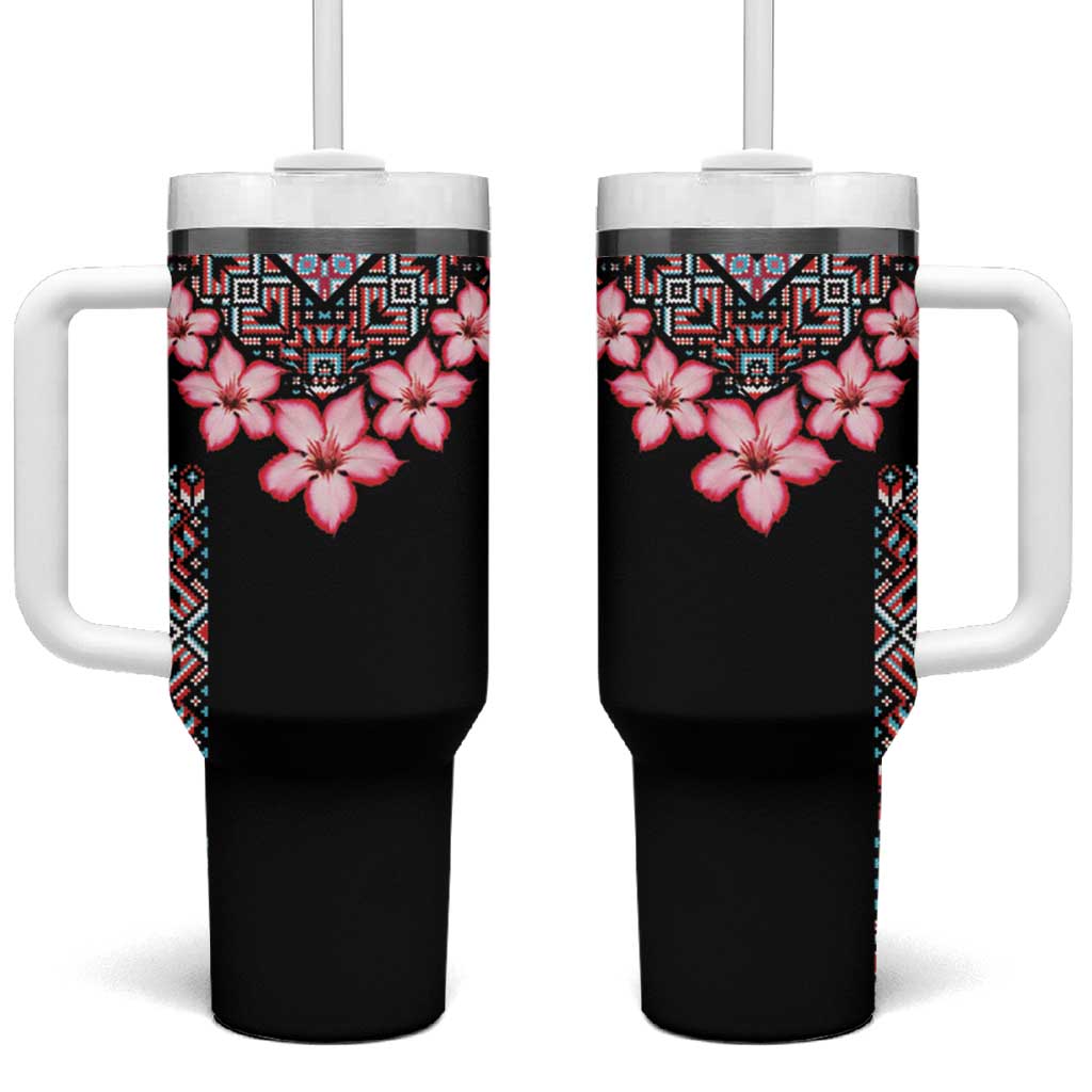 Afro Adenium Multiflorum Flowers Tumbler With Handle Mix Native Tribal Pattern LT9