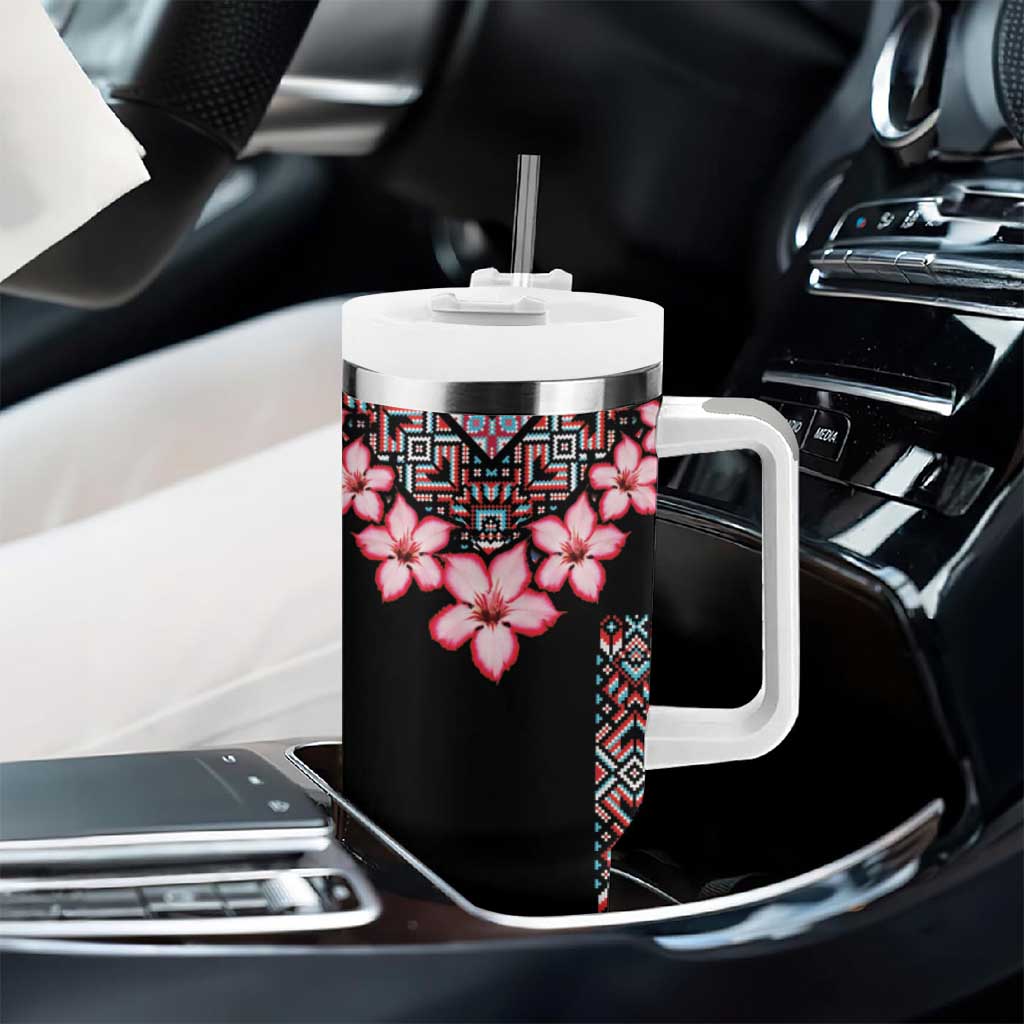 Afro Adenium Multiflorum Flowers Tumbler With Handle Mix Native Tribal Pattern LT9