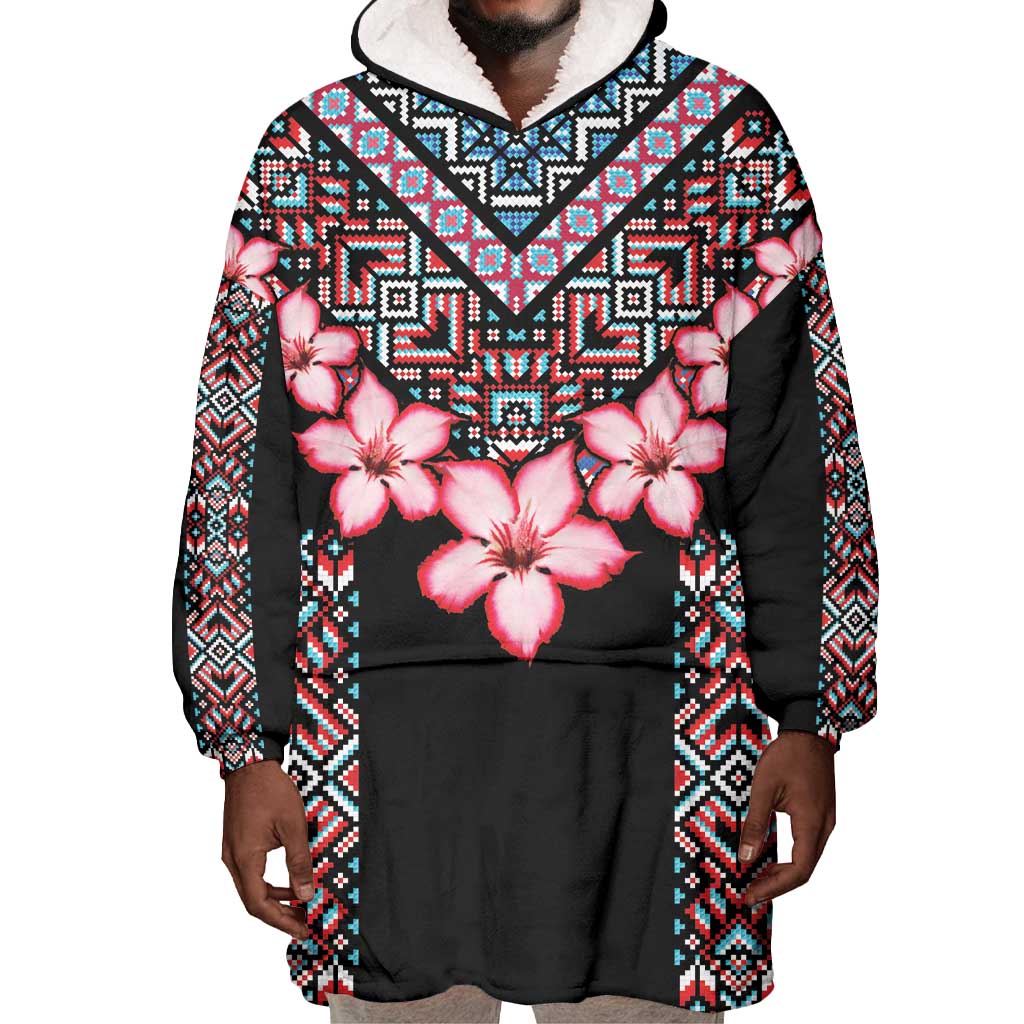 Afro Adenium Multiflorum Flowers Wearable Blanket Hoodie Mix Native Tribal Pattern LT9