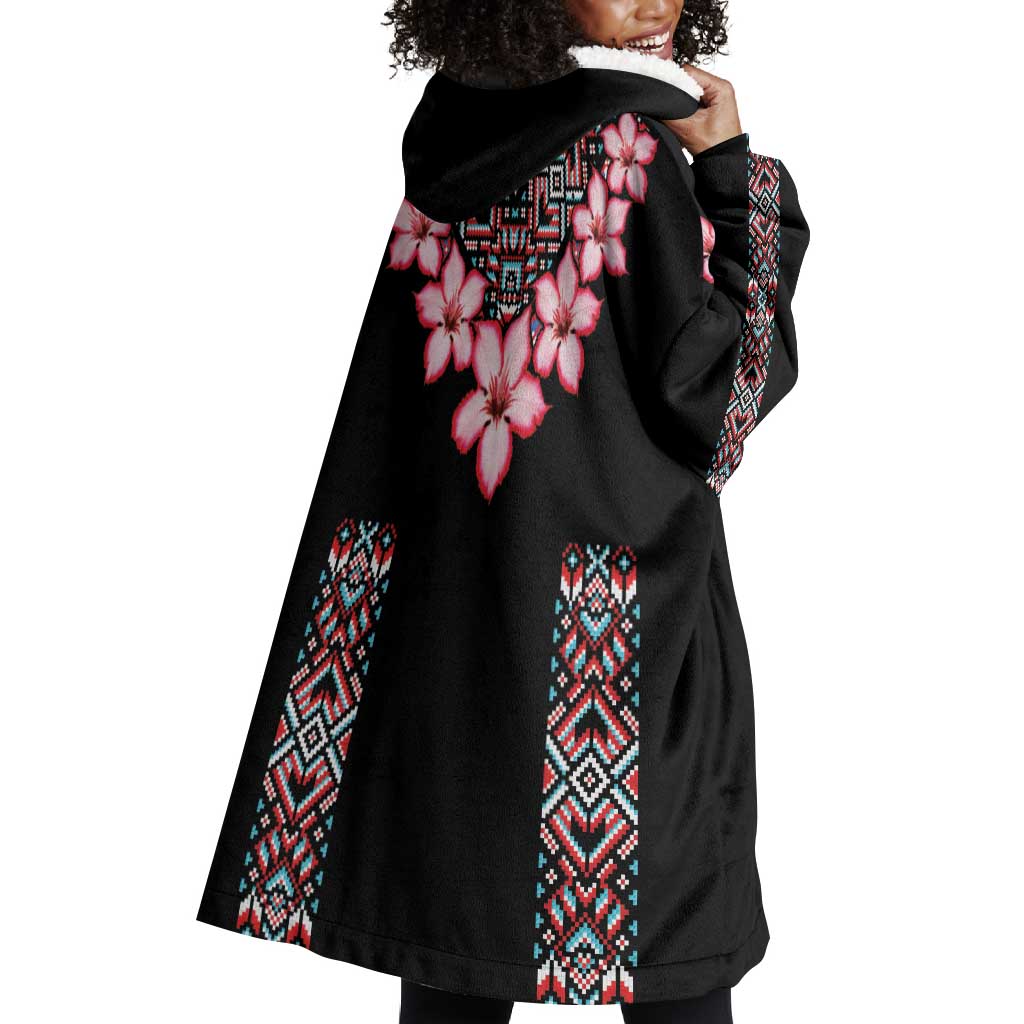Afro Adenium Multiflorum Flowers Wearable Blanket Hoodie Mix Native Tribal Pattern LT9